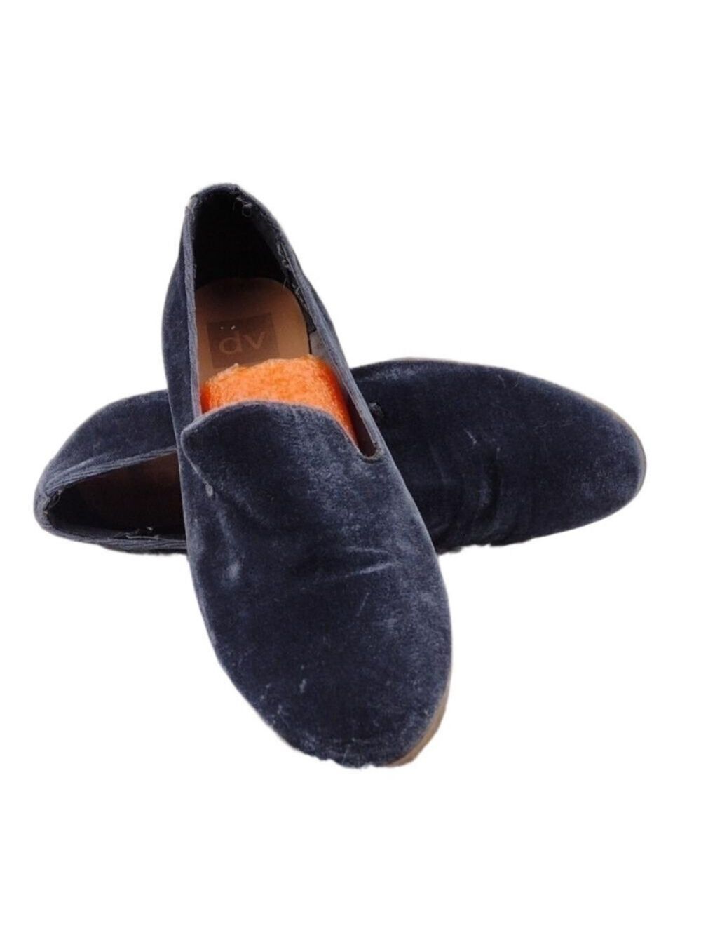 DV Blue Velvet Upper Closed Almond Toe Low Stacked Heel Casual Loafer Shoe
